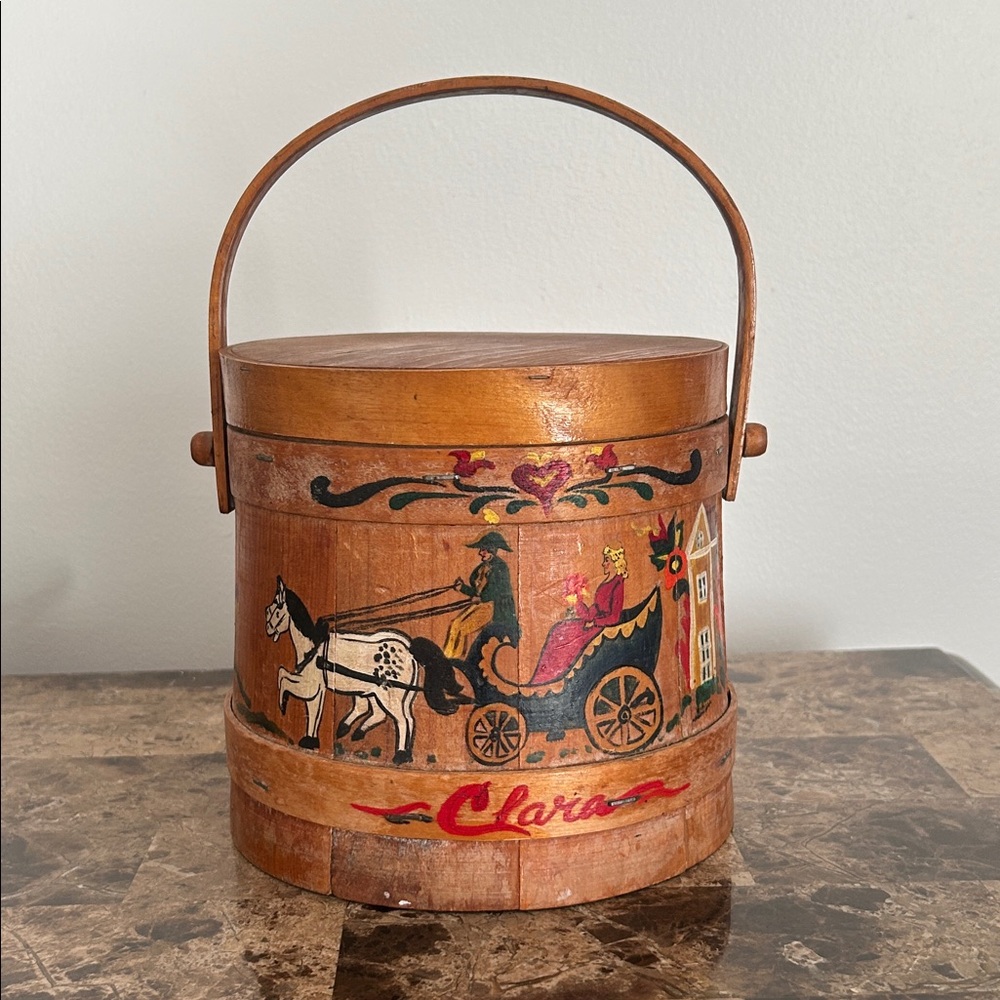 Antique Sewing Firkin Pin Cushion Maine Primitive Folk Art Sugar Bucket